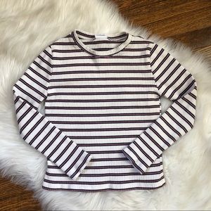 Zara Kids Girls Stripe Pink White Black Shirt Top